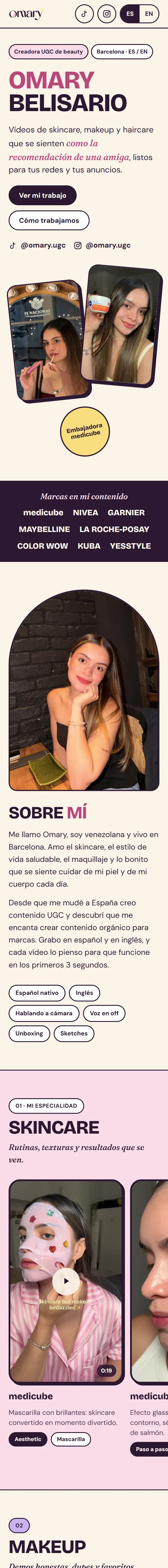 Recorrido por el portafolio de Omary Belisario en un teléfono